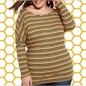 Ashley Stewart Women Harvest Gold Stripe Twist Back Long Sleeves Top Sz 10/12